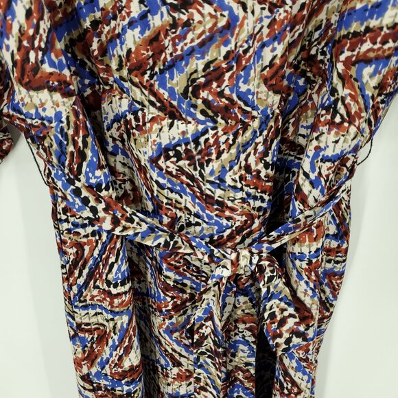Parker 100% Silk Geometric Printed Balloon Sleeve Mini Dress Batwing Sz M Multi - Picture 7 of 15